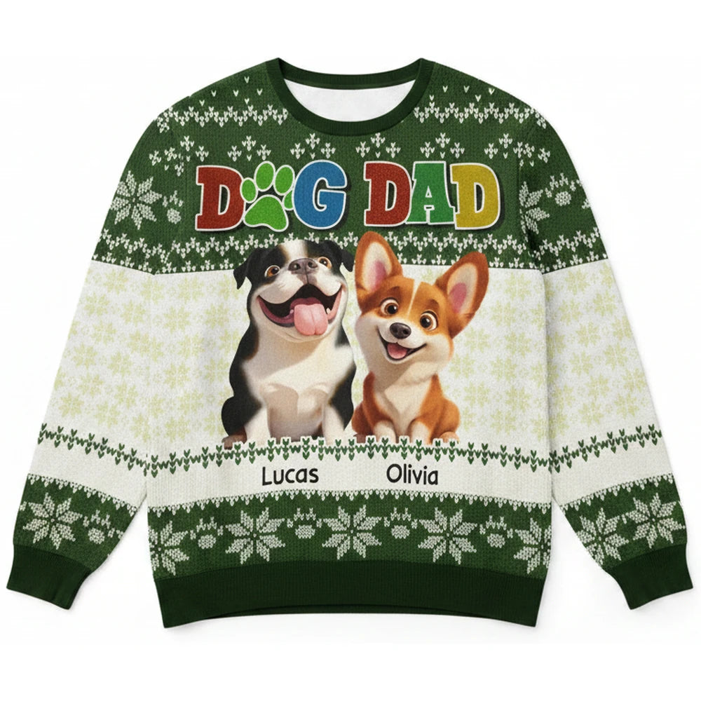 Custom Personalized Dog Dad Sweater with Snowflake Pattern product on white background
