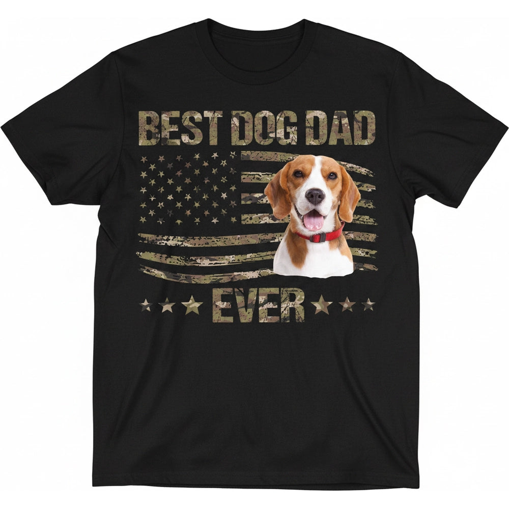 Custom Photo Upload Best Dog Dad Ever T-Shirt with American Flag product on white background