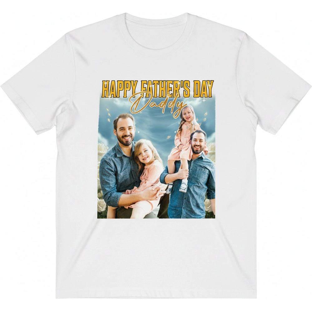 Custom Photo Upload T-Shirt with Happy Father's Day Daddy Text product on white background