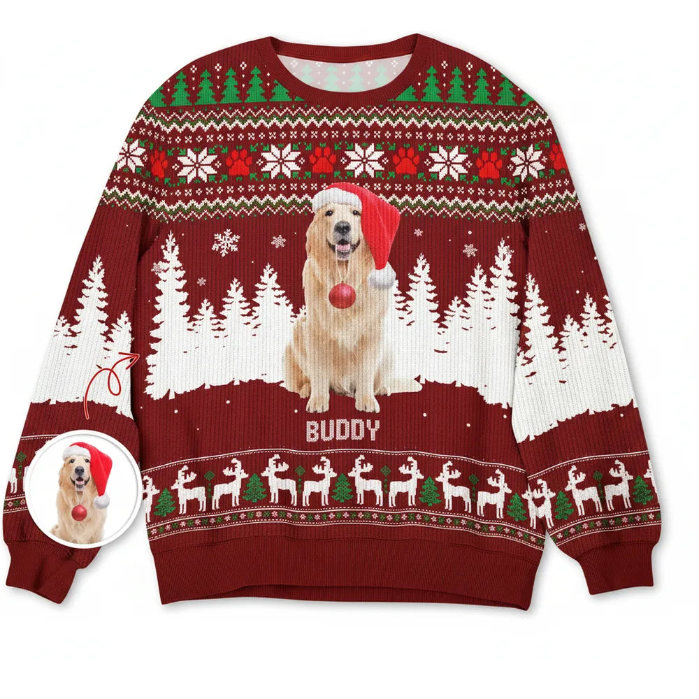 Custom Photo Upload Christmas Sweater with Dog & Winter Scene product on white background