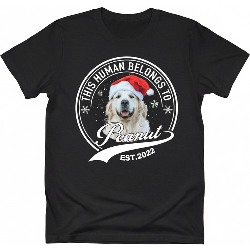 Custom Photo Upload T-Shirt with This Human Belongs To Badge Design product on white background