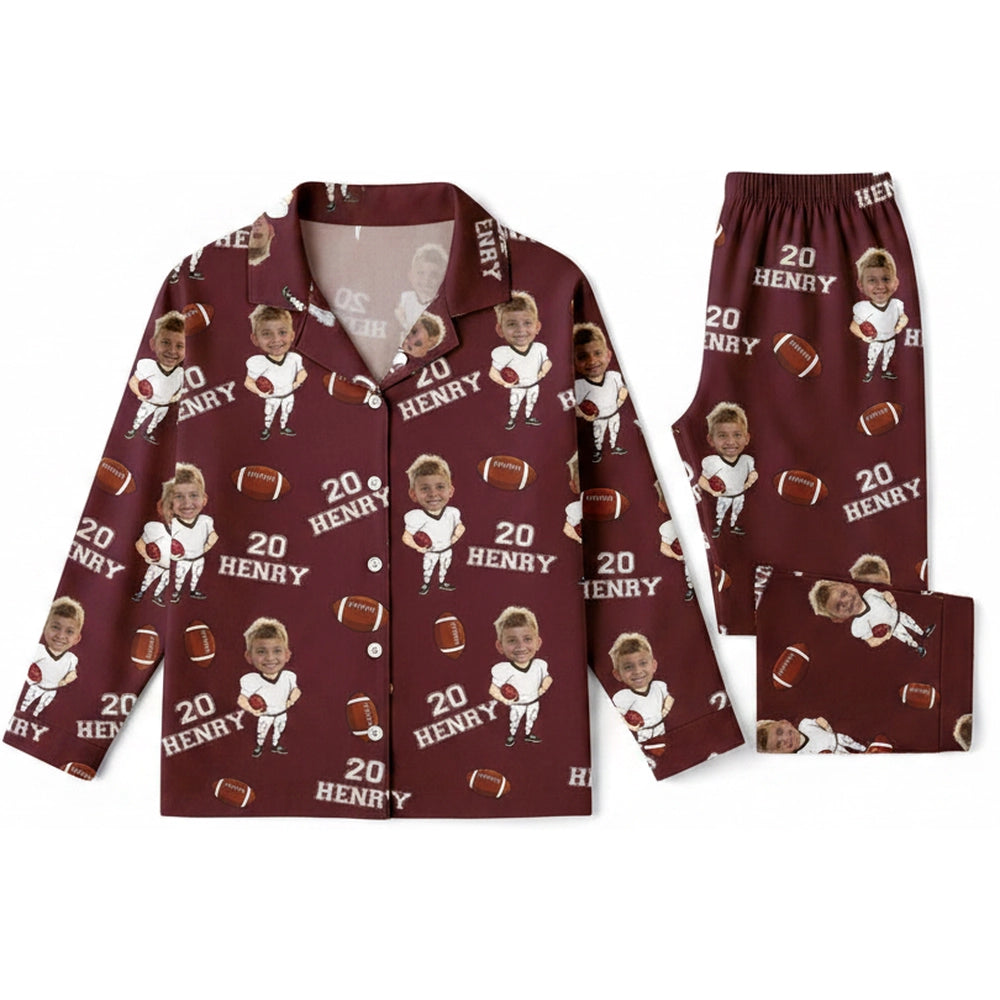 Custom Photo Upload Football Pajamas with Personalized Face product on white background