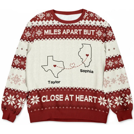 Custom Personalized Sweater Miles Apart But Close At Heart Snowflakes product on white background