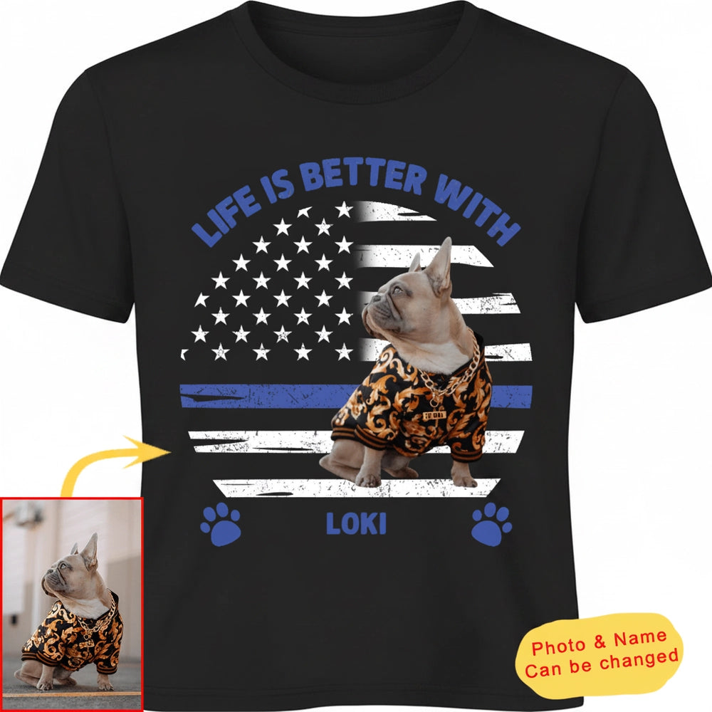 Thin Blue Line Custom T-Shirt For Polices Dog Lovers product on white background