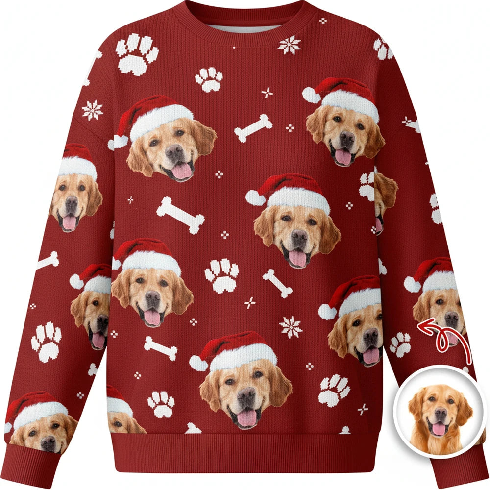 Custom Photo Upload Sweater with Santa Hat Dogs and Snowflakes product on white background