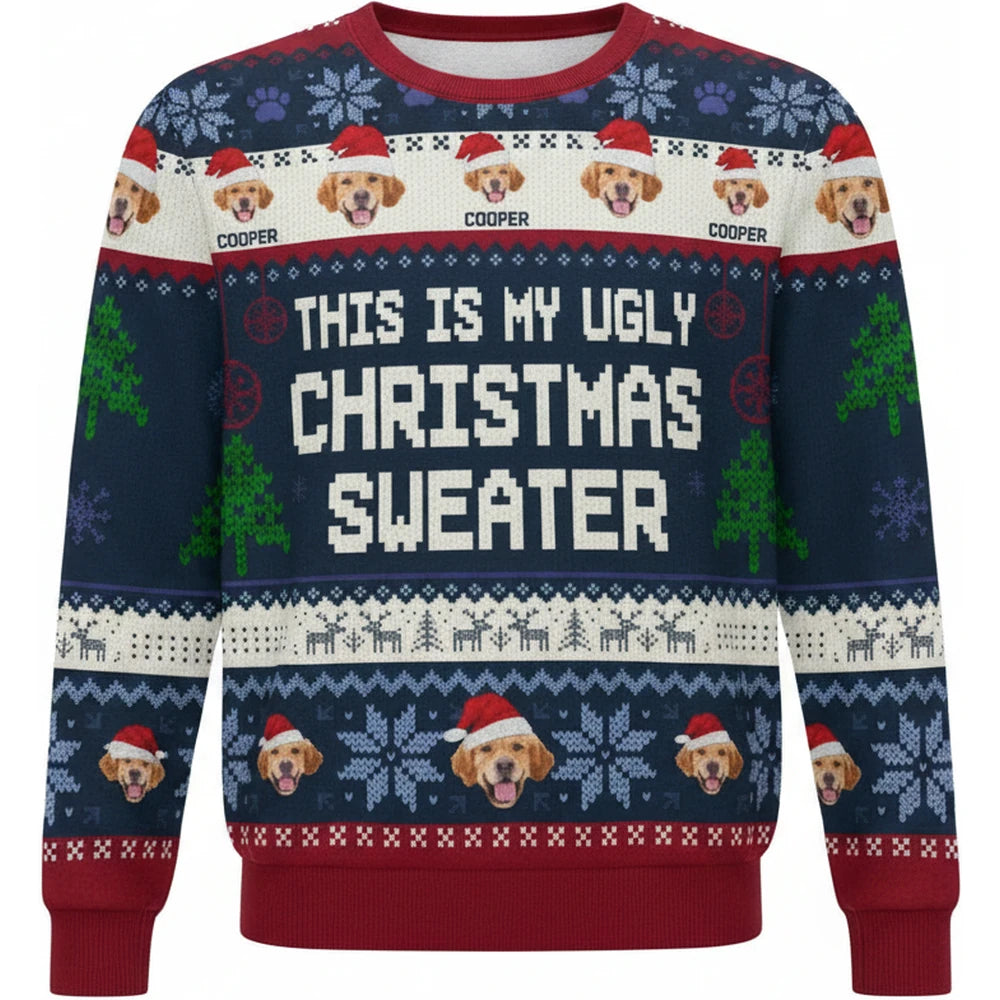 Custom Photo Upload This Is My Ugly Christmas Sweater with Dogs product on white background