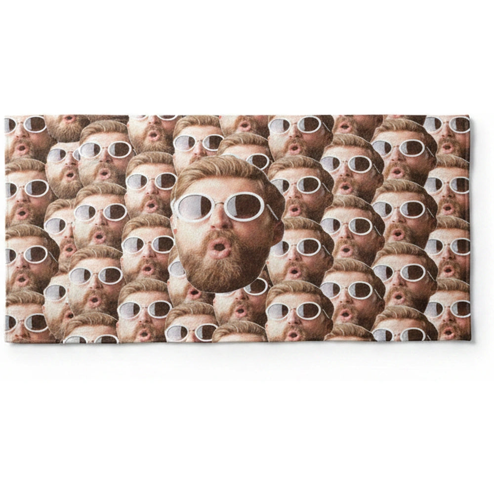 Custom Photo Upload Beach Towel with Repeated Face Print product on white background