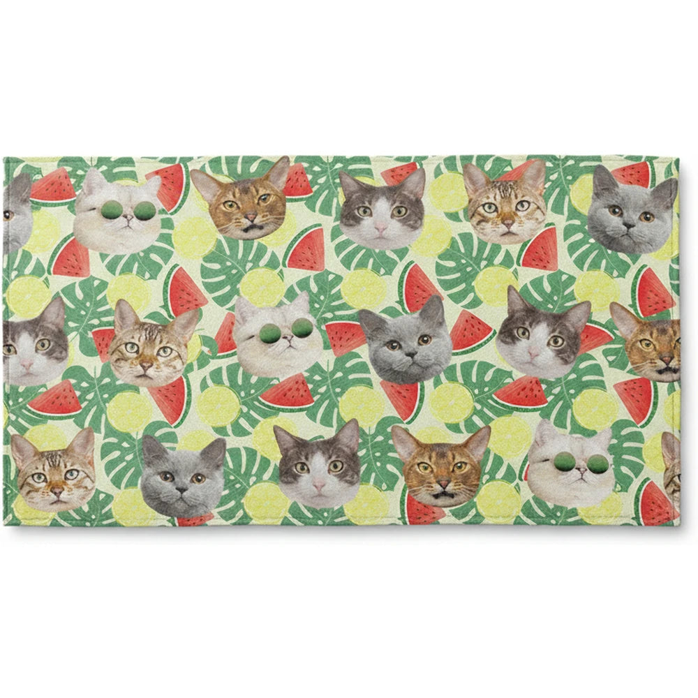 Custom Photo Upload Beach Towel with Tropical Fruits & Palm Leaves product on white background