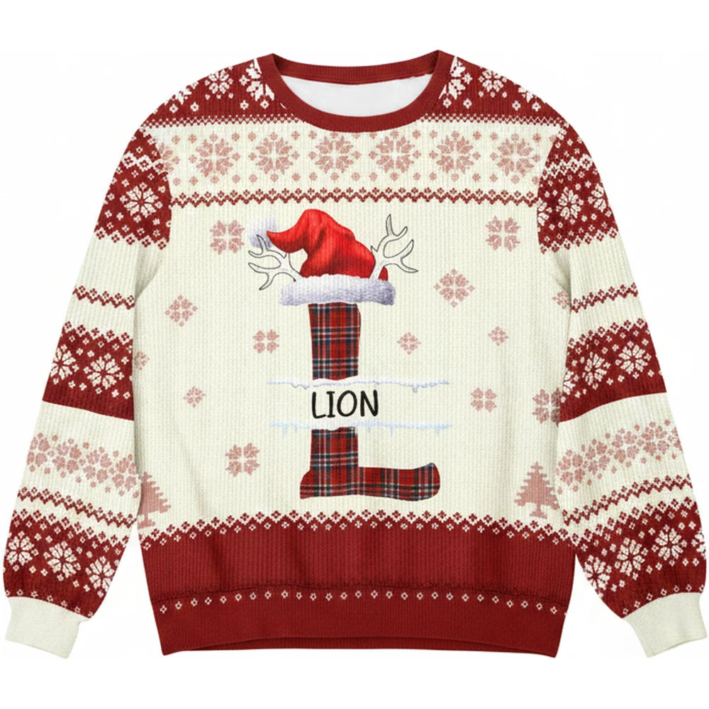 Custom Personalized Christmas Sweater with Santa Hat & Plaid Boots product on white background
