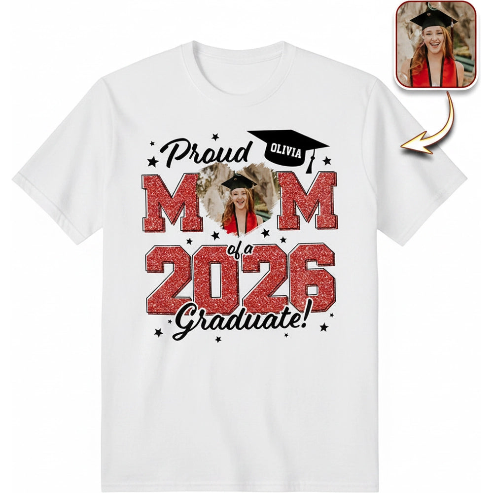 Custom Photo Upload Proud Mom of a Graduate T-Shirt product on white background