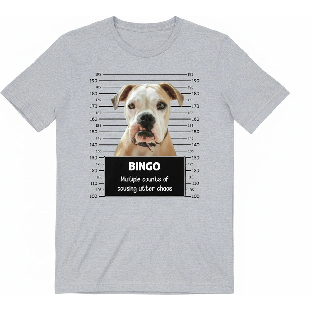 Custom Personalized Dog Mugshot T-Shirt with Photo Upload product on white background