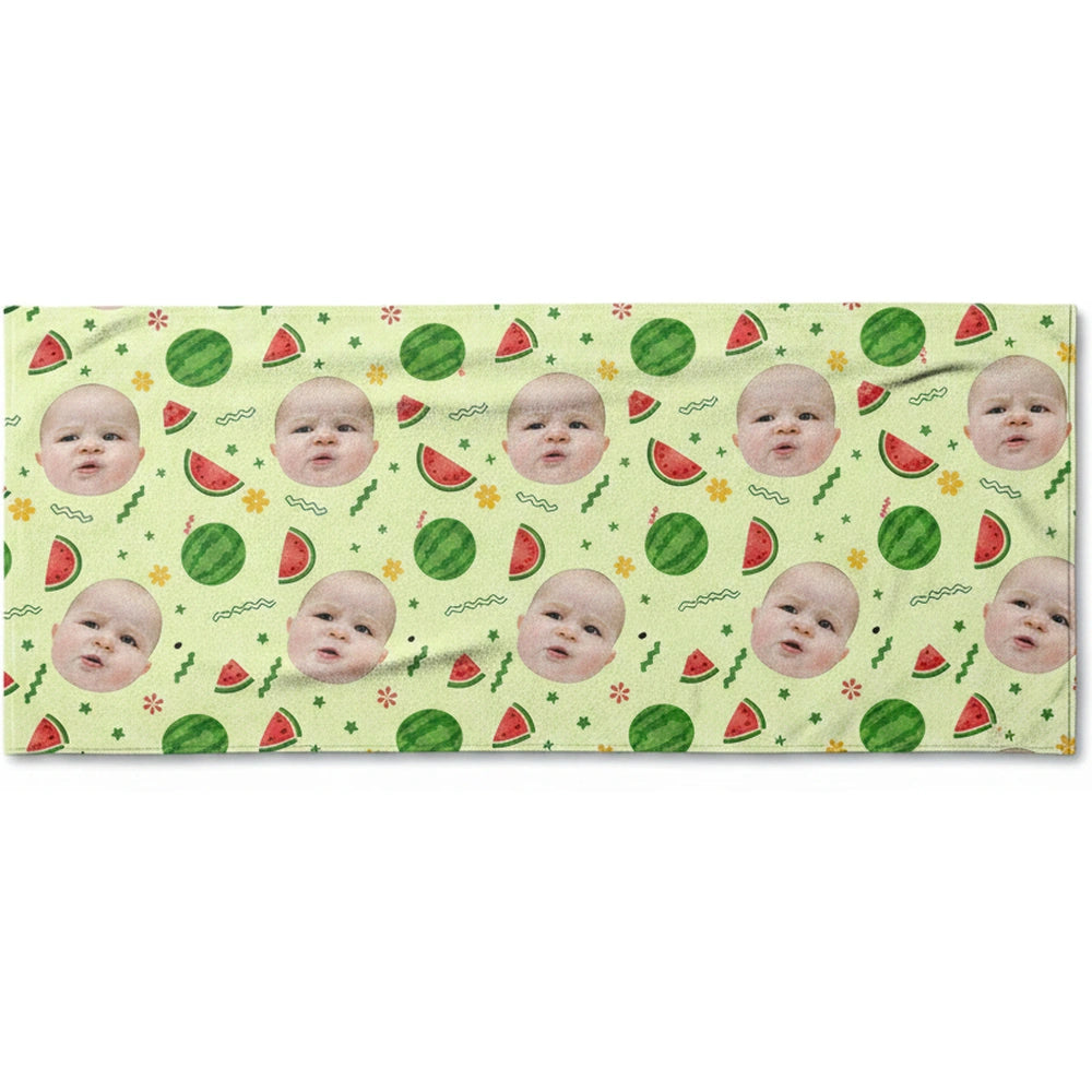 Custom Photo Upload Beach Towel with Watermelon Pattern product on white background