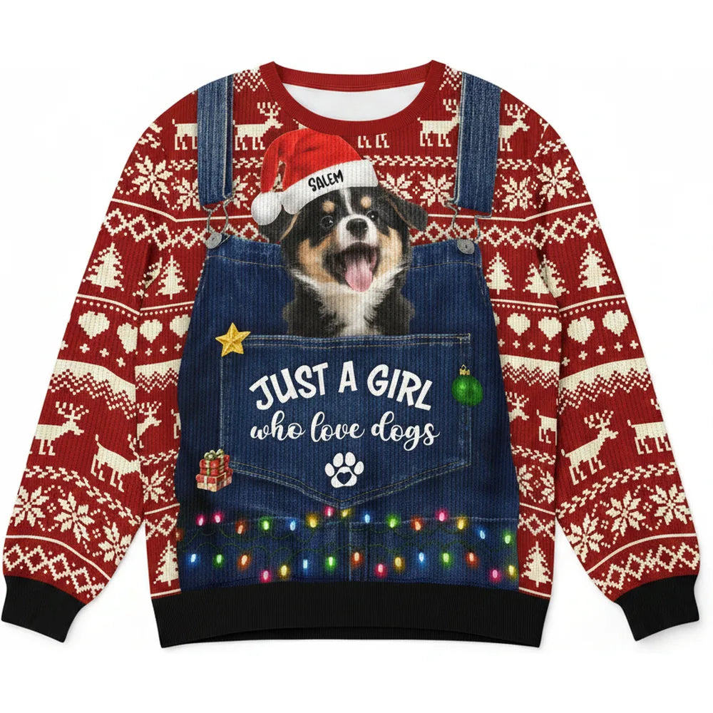 Custom Photo Upload Sweater Just A Girl Who Love Dogs Denim Pocket product on white