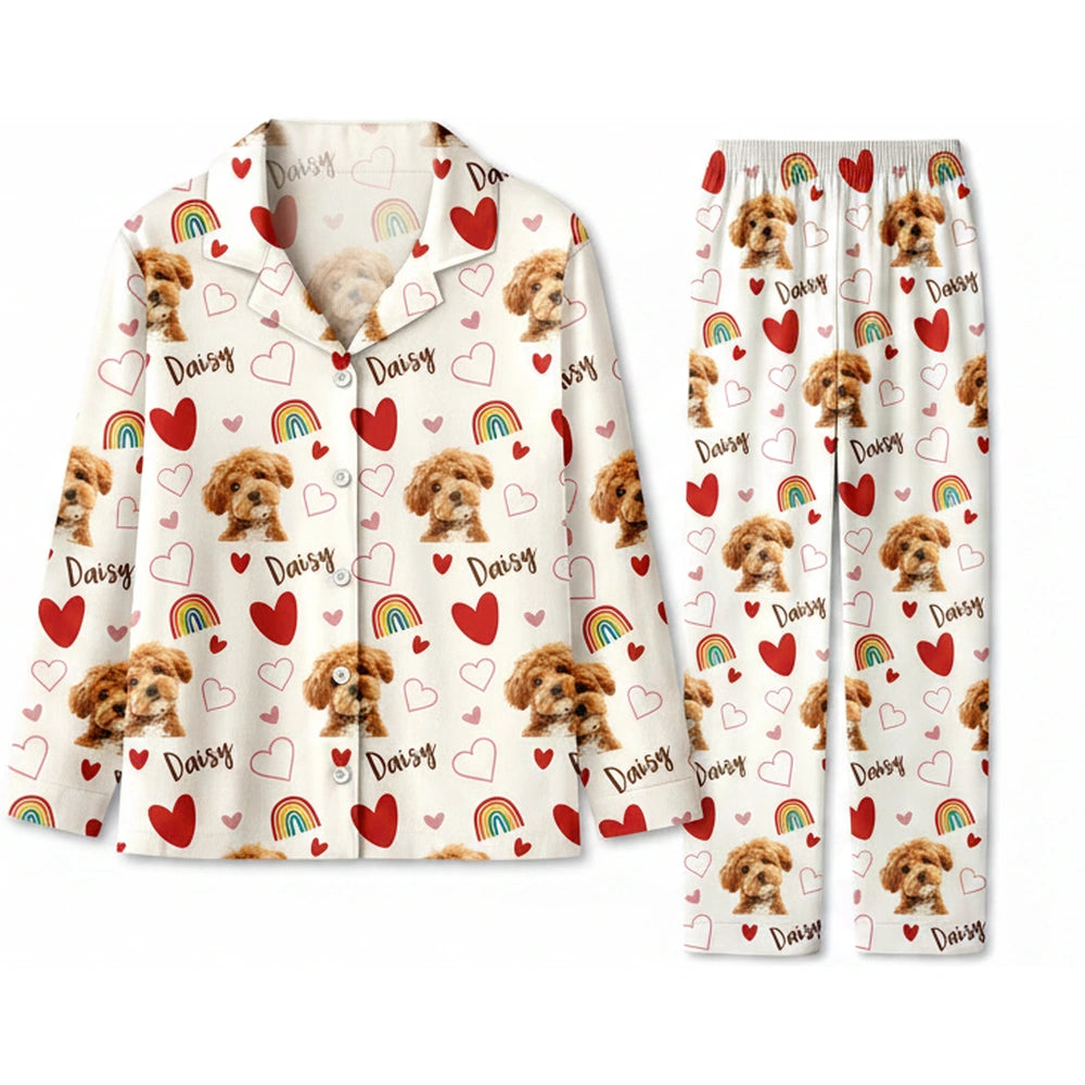 Custom Photo Upload Pajamas with Hearts and Rainbows product on white background