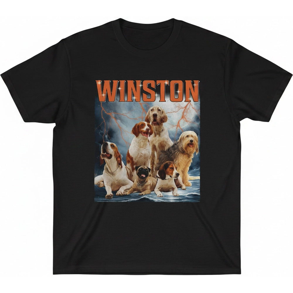 Custom Personalized T-Shirt with Dog Photos and Lightning Background product on white background