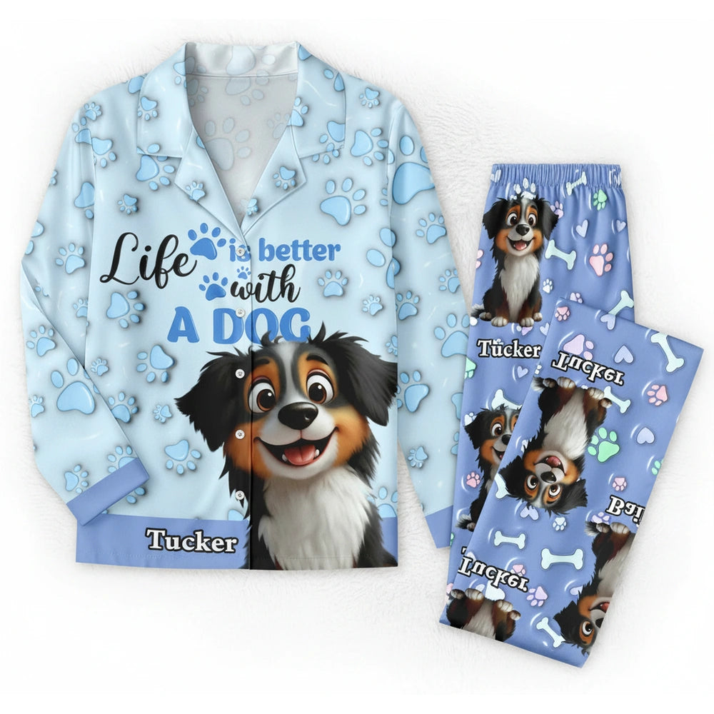 Custom Personalized Dog Pajamas with Life is Better with a Dog product on white background