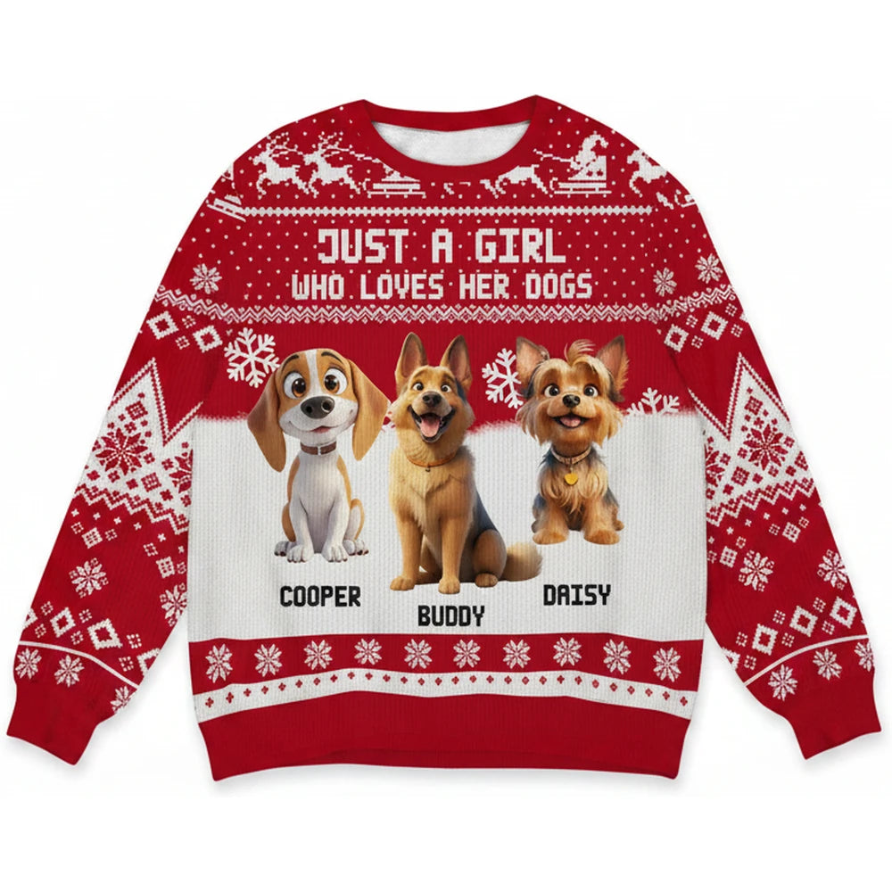 Custom Personalized Just A Girl Who Loves Her Dogs Sweater product on white background
