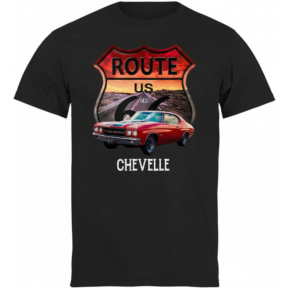 Custom Photo T-Shirt with Route 66 Chevelle Design product on white background