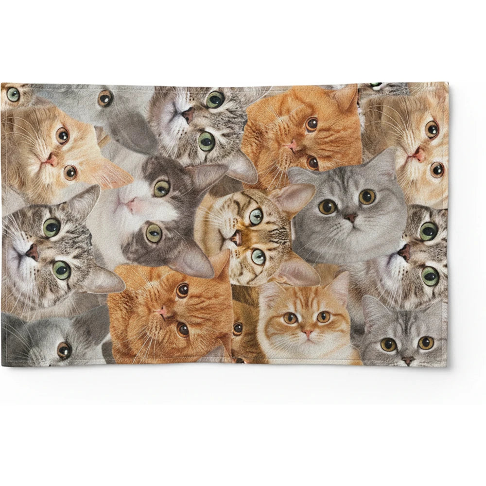 Custom Photo Upload Beach Towel with Cat Faces Collage product on white background