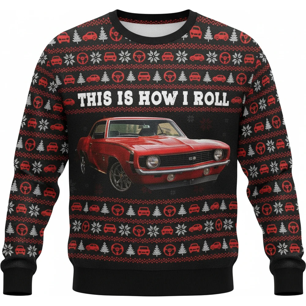Custom Photo Upload Sweater This Is How I Roll Red Muscle Car product on white