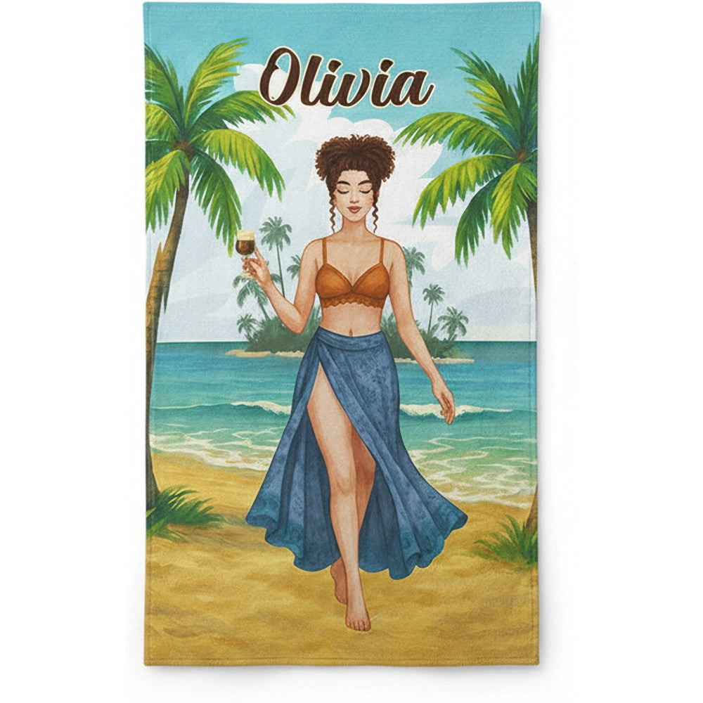 Custom Personalized Beach Towel with Tropical Palm Trees & Ocean Scene product on white background