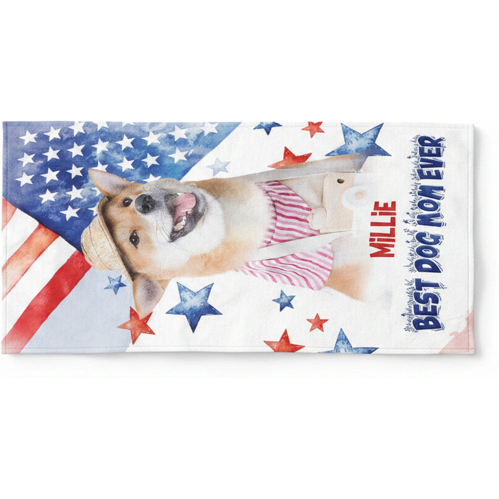 Custom Photo Upload Beach Towel with American Flag & Stars product on white background