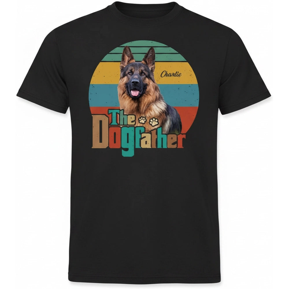 Custom Photo Upload T-Shirt with The Dogfather Retro Stripes product on white background