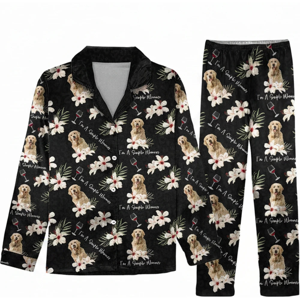 Custom Photo Upload Pajamas with Floral Pattern & I'm A Simple Woman product on white