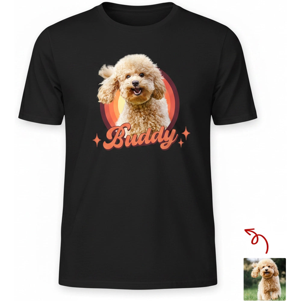 Custom Photo Upload T-Shirt with Retro Sunset Circle product on white background