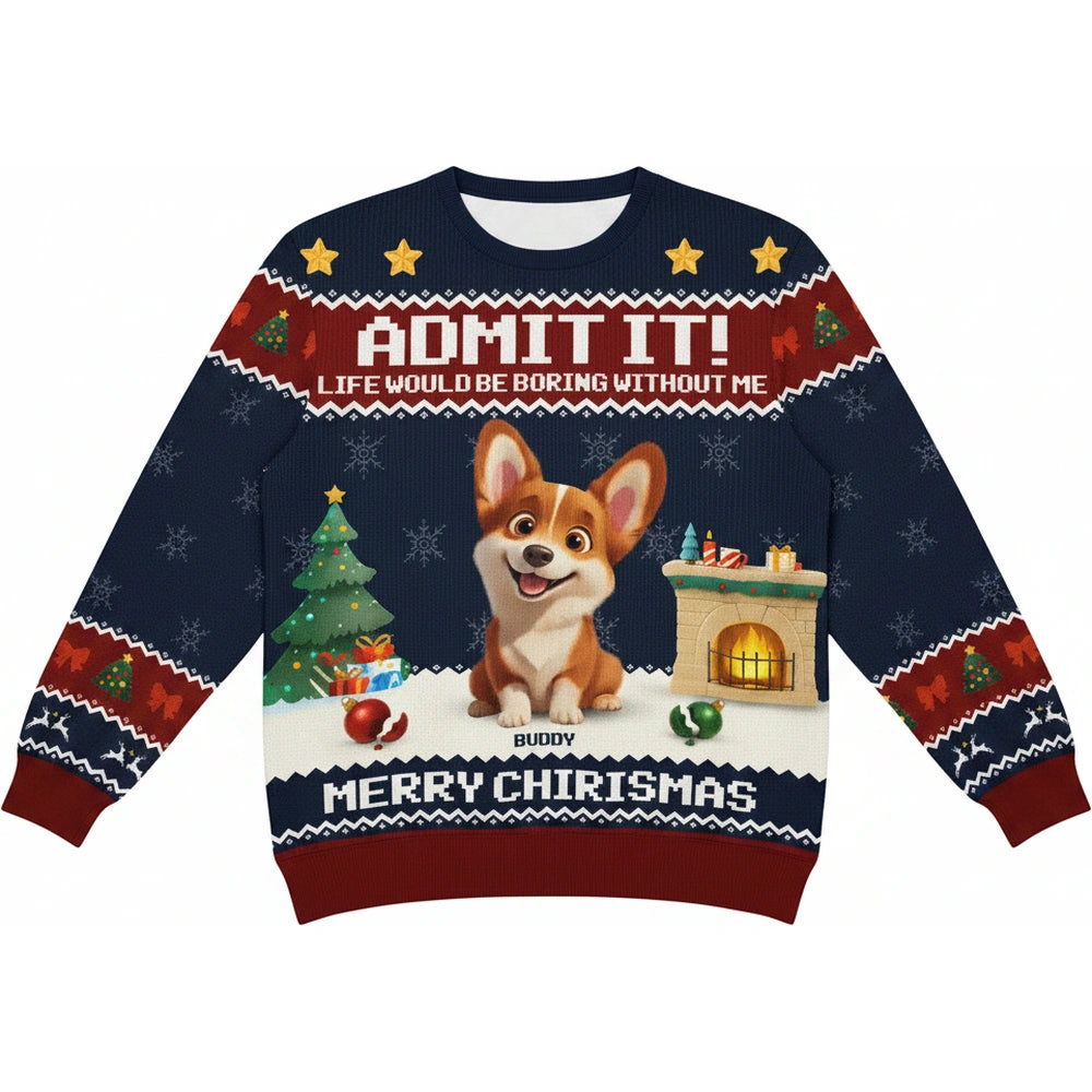 Custom Photo Upload Corgi Christmas Sweater with Admit It Slogan product on white background