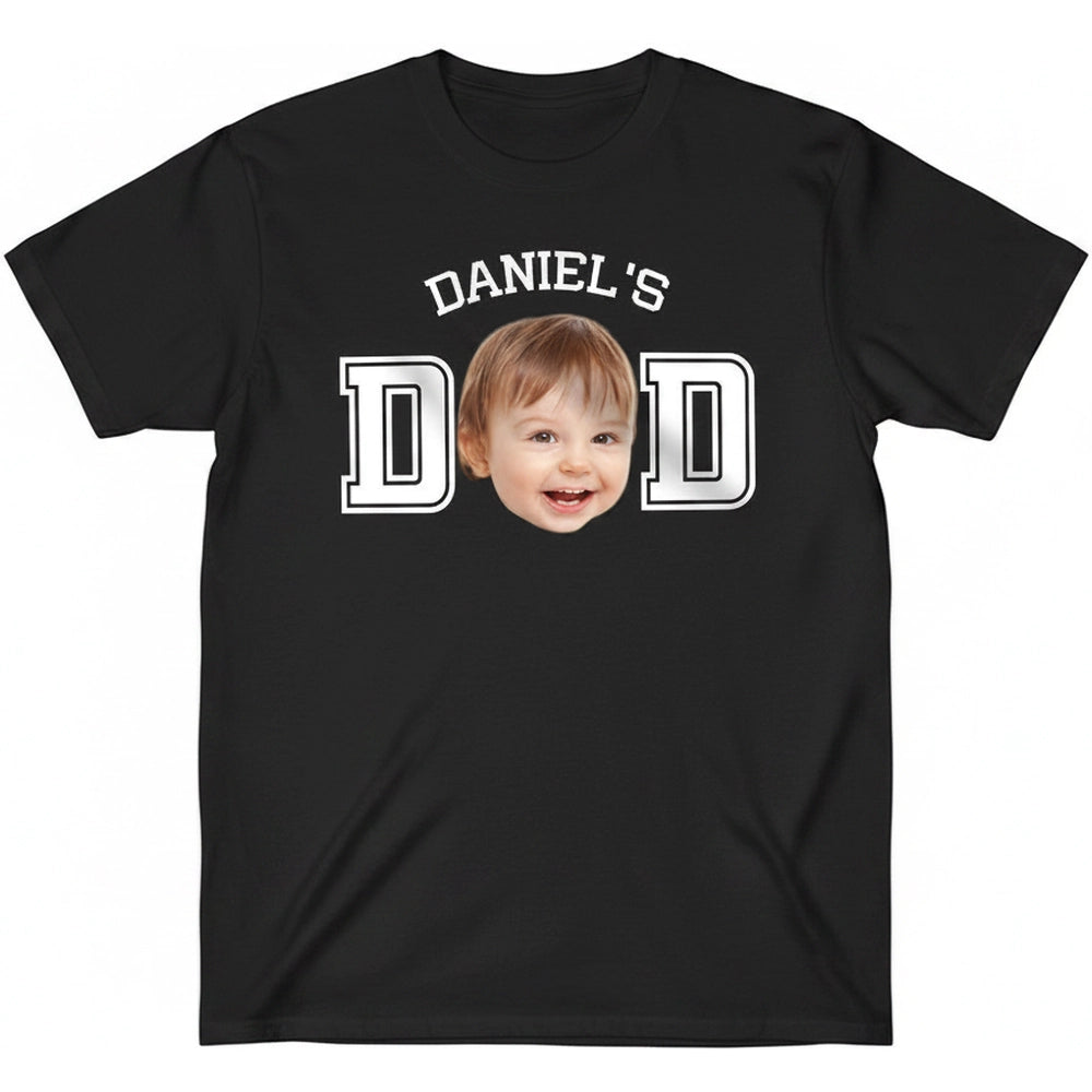 Custom Photo Upload T-Shirt with Varsity Letter Design for Dad product on white background