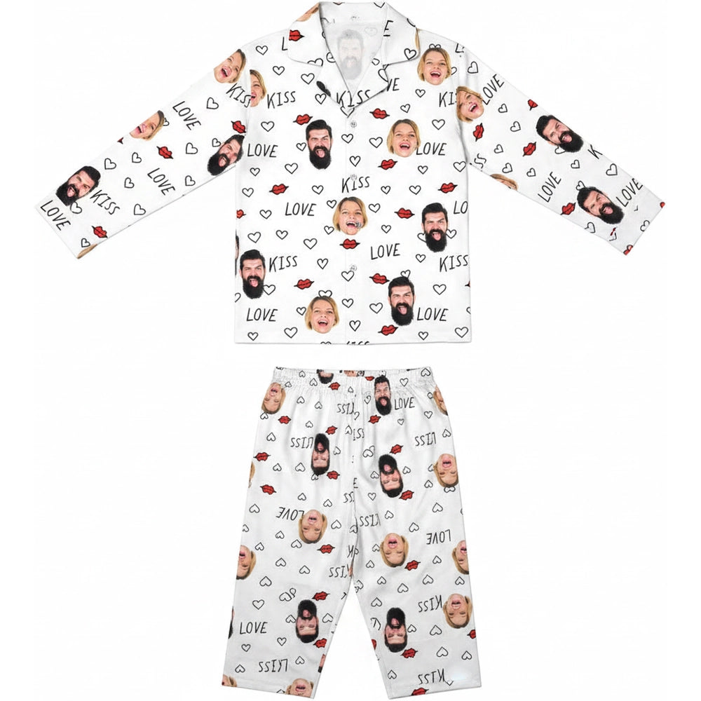 Custom Photo Upload Pajamas with Love Kiss Hearts and Lips Pattern product on white background