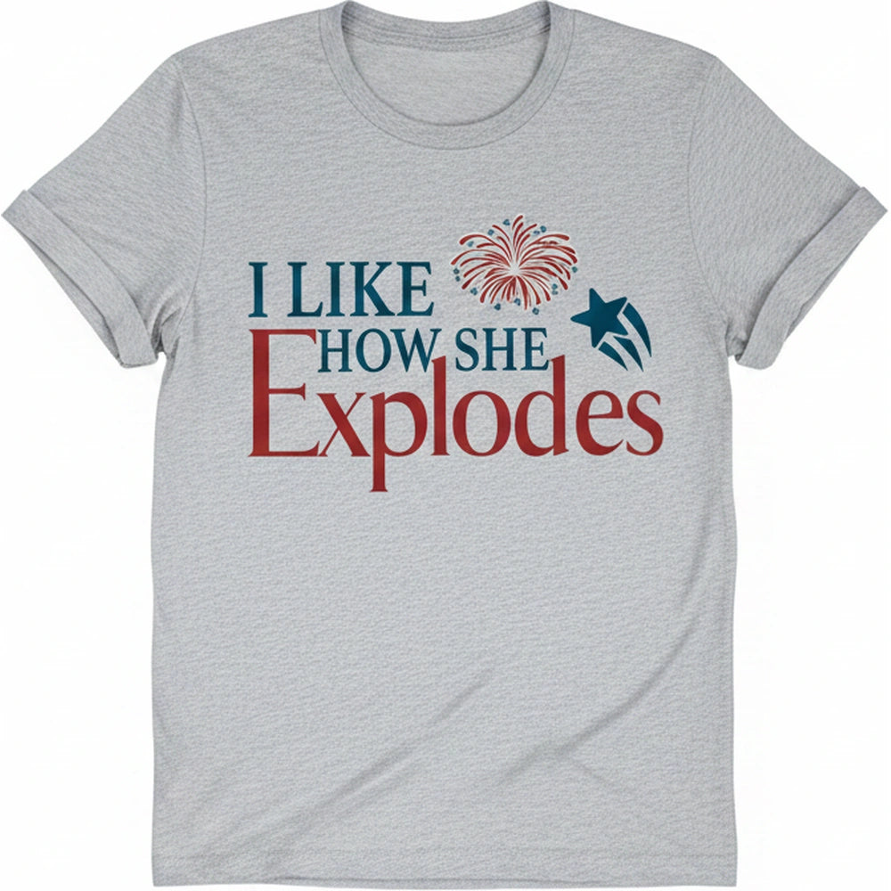Custom Photo T-Shirt with Fireworks I Like How She Explodes product on white background