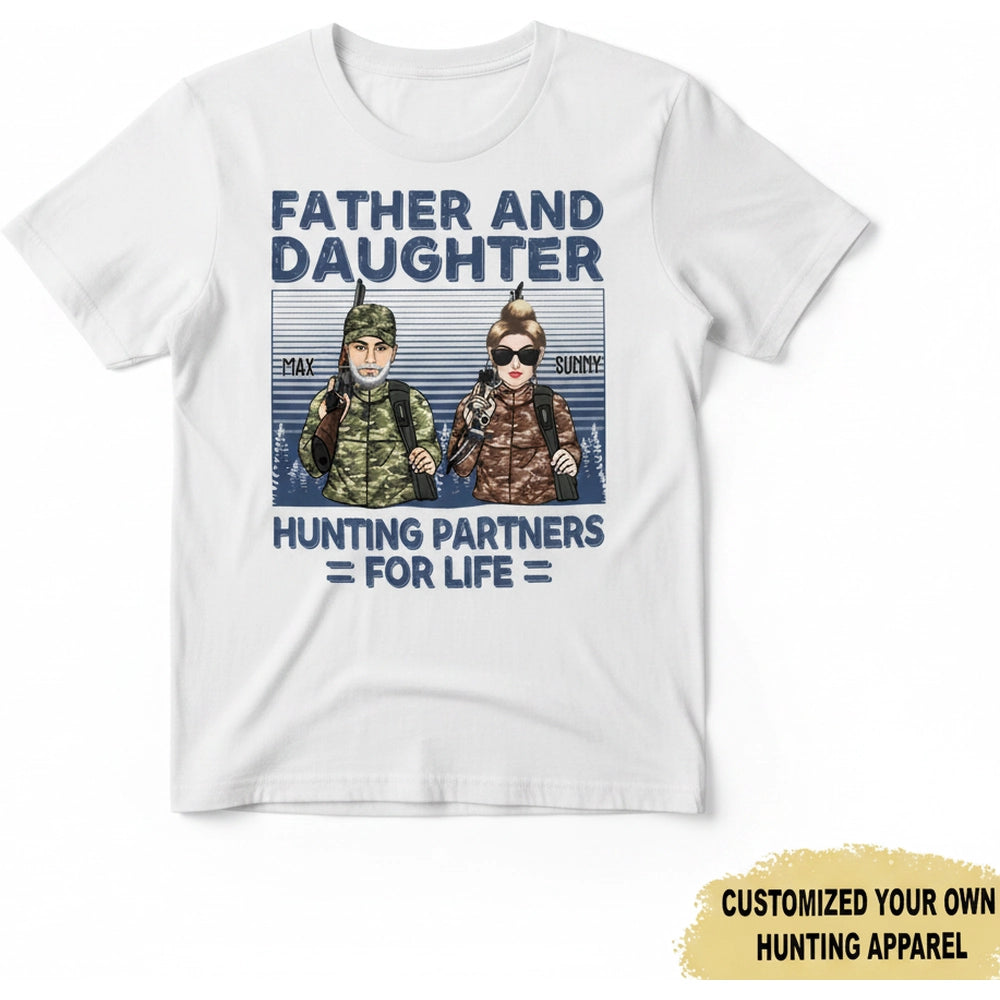 Custom Personalized T-Shirt Father and Daughter Hunting Partners for Life product on white background