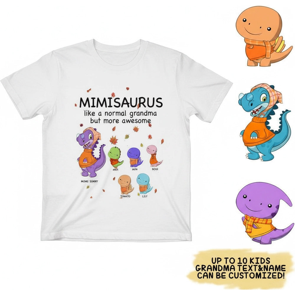 Custom Personalized MIMISAURUS T-Shirt with Dinosaur Grandkids product on white background
