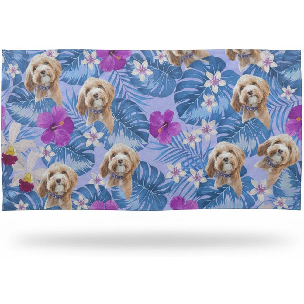 Custom Photo Beach Towel with Tropical Flowers & Palm Leaves product on white background