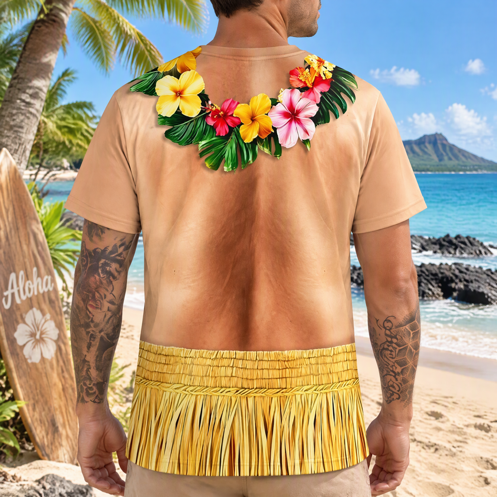 Custom Photo Upload T-Shirt with Leopard Print & Hawaiian Lei G2390