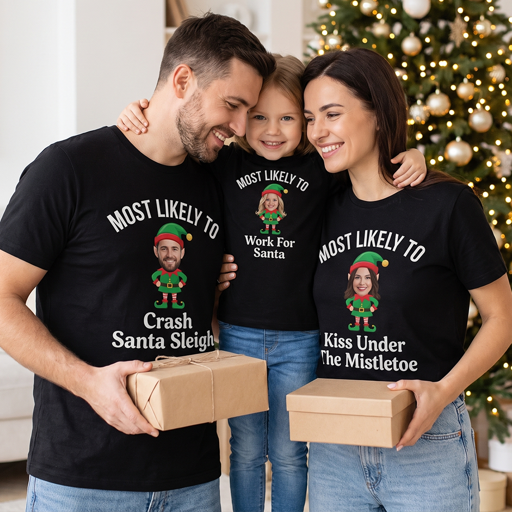 Custom Photo Upload T-Shirt with Christmas Elf Design DPLF2