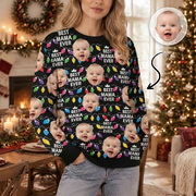 Custom Photo Upload Sweater with Best Mama Ever & Christmas Lights RNP3M