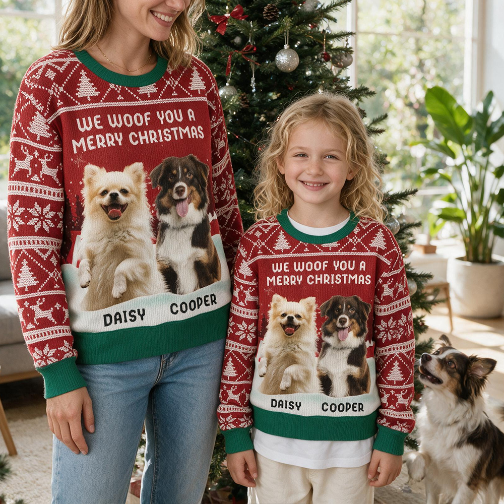 Custom Photo Upload Sweater We Woof You A Merry Christmas SQC4B