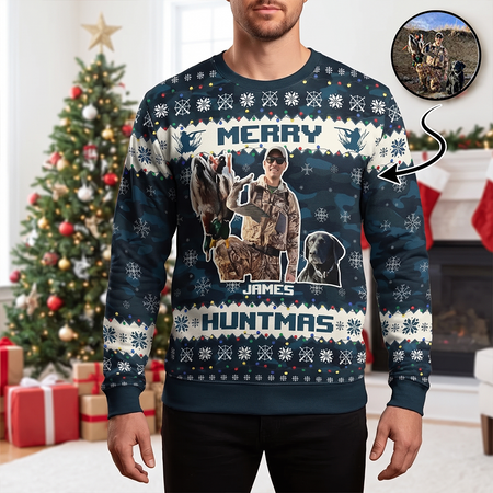 Custom Photo Duck Hunting Lovers Ugly Sweater GGJ6N