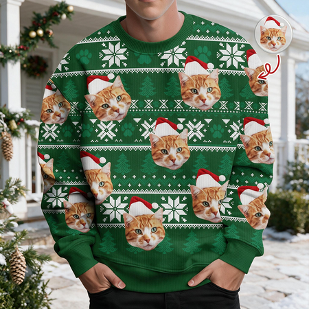 Custom Photo Upload Christmas Sweater with Cats in Santa Hats LNPQP