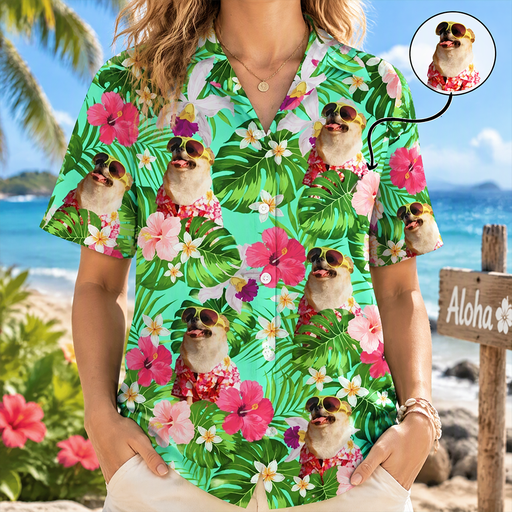 Custom Dog Photo Tropical Style Hawaiian Shirt FY6U8