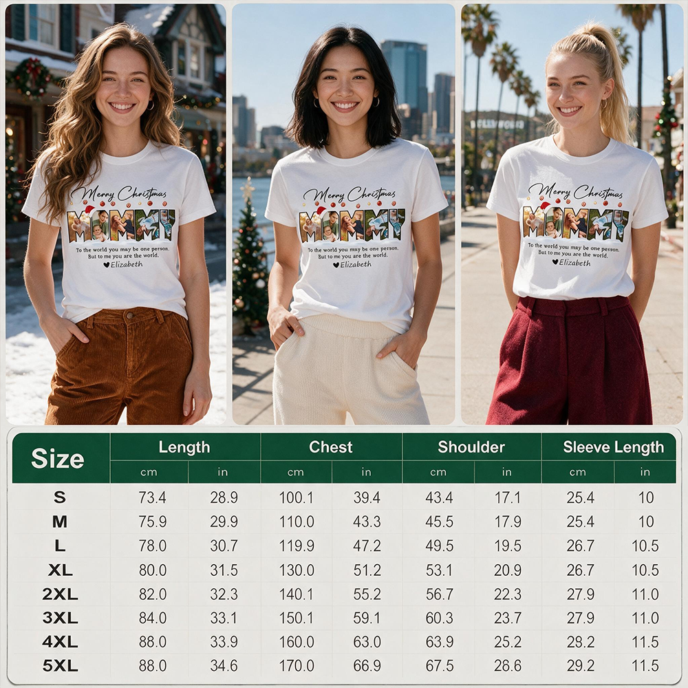 Custom Photo Upload T-Shirt with Merry Christmas & Mommy Letters GWQ9D