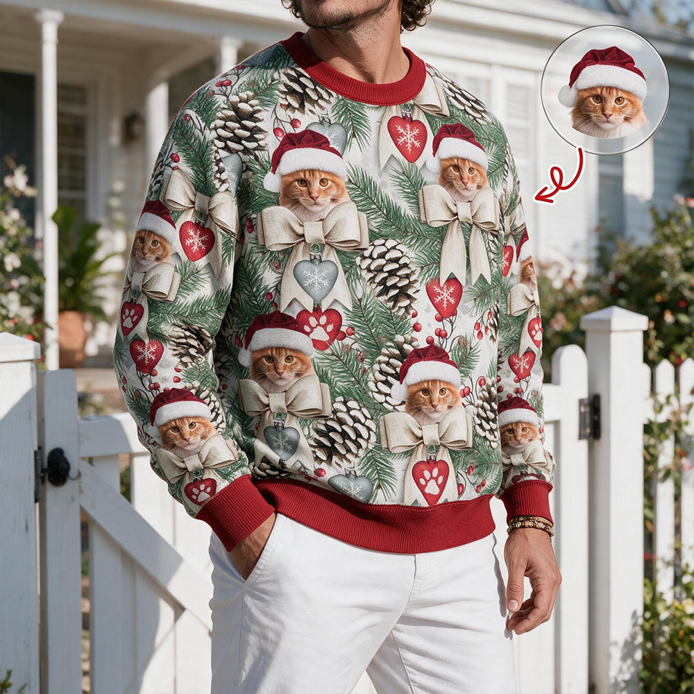 Custom Photo Upload Christmas Sweater with Beagle & Pine Cones RV4WE