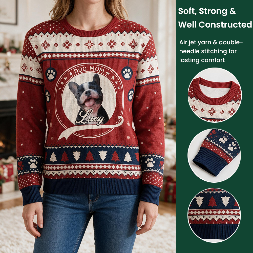 Custom Photo Upload Dog Mom Sweater with Fair Isle Pattern SBV53