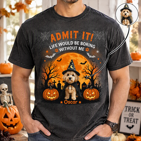 Custom Photo Upload Halloween T-Shirt with Pumpkins & Spooky Moon 50THY