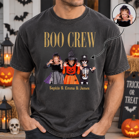 Custom Photo Upload Halloween T-Shirt with BOO CREW 8VEHM