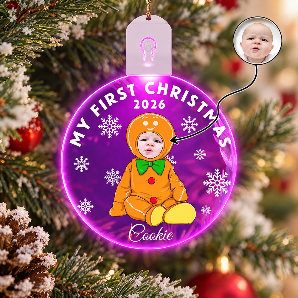 Custom Photo Upload Acrylic Ornament with Gingerbread Design GM39F