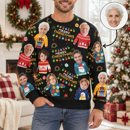 Custom Photo Upload Merry Christmas Sweater with Holiday Lights Y86WJ